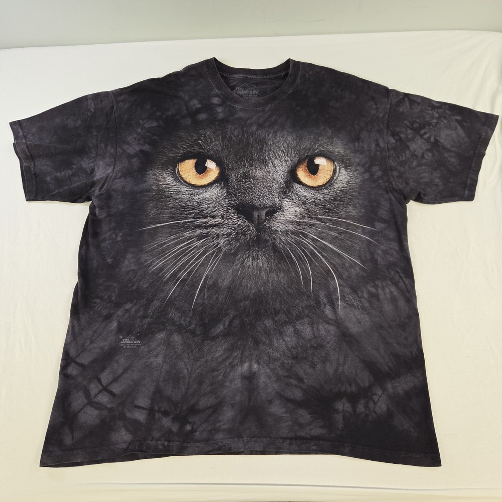 The Mountain Black Cat Tshirt  Mens Size XL Black Tie Dye Eyes Cotton